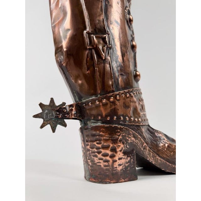 Metal Italian Mid-Century Copper Western Boot Umbrella Stand, Repoussé Decoration, 70s, 1970s For Sale - Image 7 of 18
