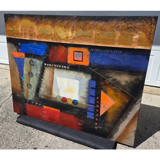 Signed Bustamonte Original 50" Abstract Painting on Canvas For Sale - Image 12 of 17