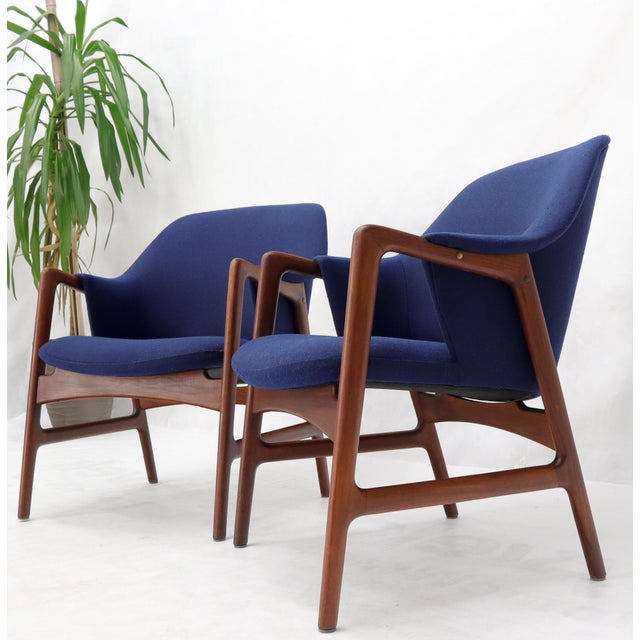 New Blue Wool Upholstery Teak Frames Danish Mid-Century Modern Lounge Chairs For Sale - Image 11 of 15