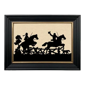 Jumping Fences Framed Paper Cut Silhouette in Black Wood Frame With Gold Trim