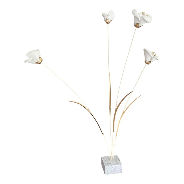 Vintage Flower Sculpture With White Marble Base For Sale