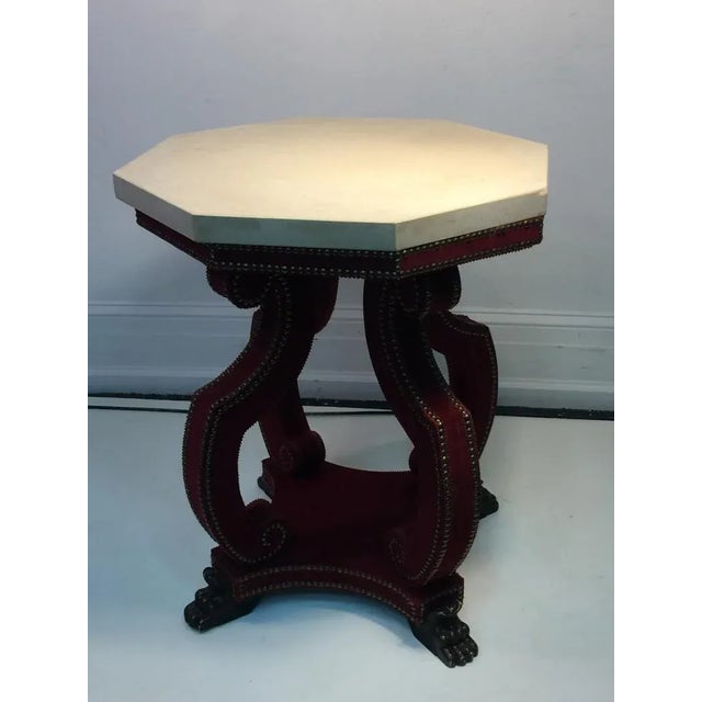 Hadrian Octagonal Table in Studded Red Velvet With Claw Feet For Sale In Philadelphia - Image 6 of 13