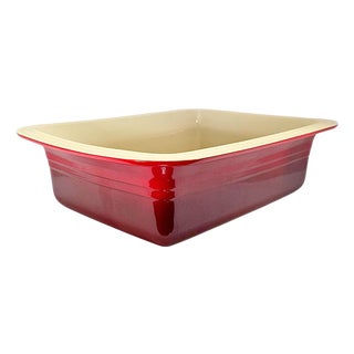 Vintage French Le Creuset Cerise Enameled Cast-Iron Rectangular Roaster For Sale