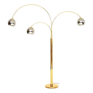 Vintage Italian Arc Floor Lamp in Brass and Chrome, 1970s For Sale