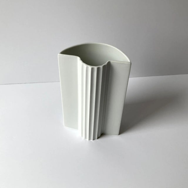 1980s Rosenthal and Thomas Keramik White Porcelain Vases With Pleat Details - Set of Two For Sale - Image 9 of 12
