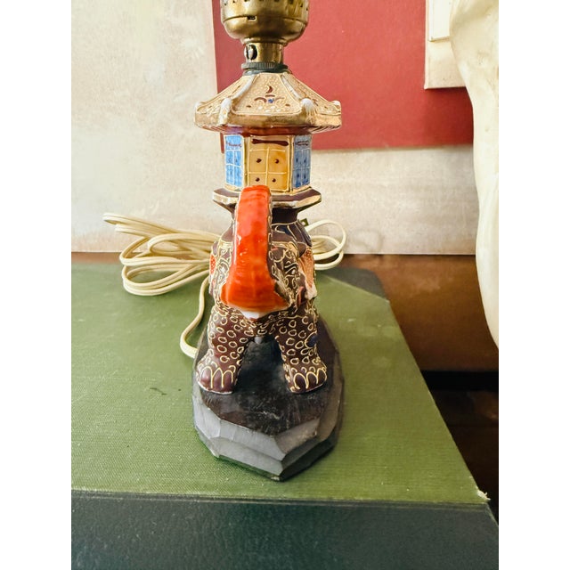 Vintage Japanese Satsuma Elephant Table Lamp Hand-Painted Made in Japan For Sale - Image 10 of 12