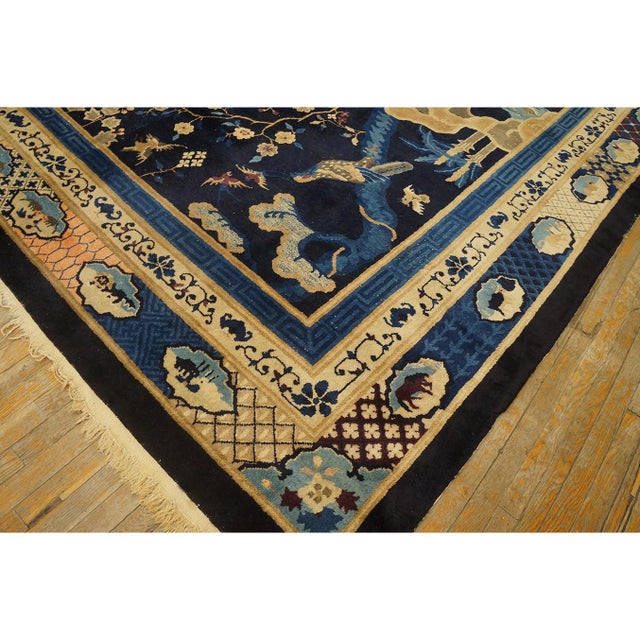 Antique Chinese Chinese - Peking Allover Floral Blue 1920s Rug, Circa Date: 1920s. This exceptional piece from the 1920s...