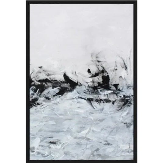 Abstract Black White Modern Abstract Framed Canvas Art Print Large Set For Sale - Image 3 of 7