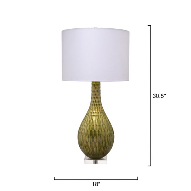 Contemporary Serpentine Table Lamp, Chartreuse Etched Glass For Sale - Image 3 of 6