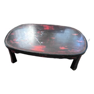 Asian Mid-Century Low Inlaid Table in Red and Black Lacquer For Sale