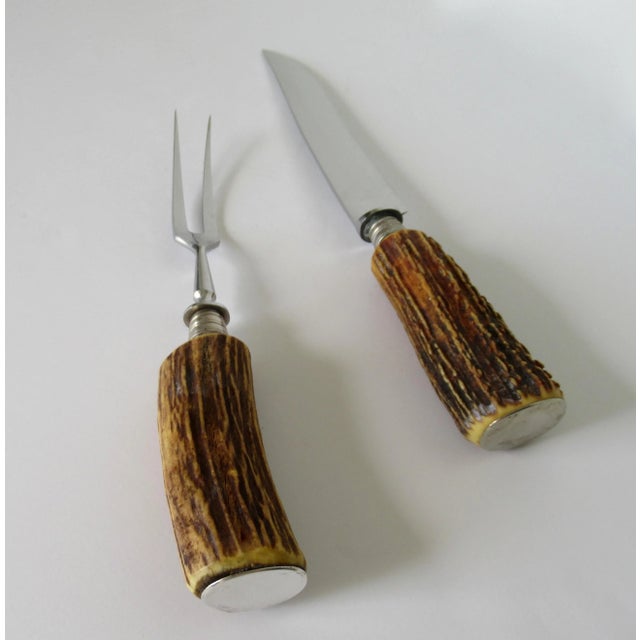 Vintage: Solingen, German, c.1950's stag handled cutlery, serving knife and meat fork designed by Othello Anton Wingen...