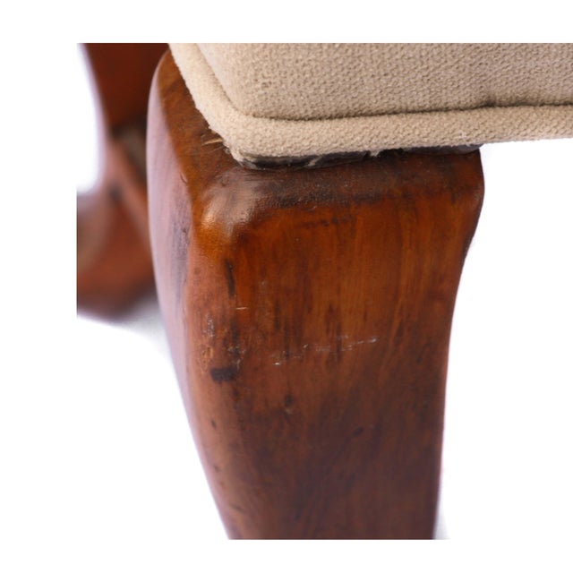 Vintage Queen Anne Style Upholstered Footstool For Sale - Image 4 of 9