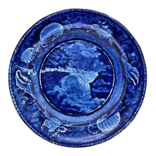 A Very Fine Antique Historical Blue Transfer Ware Decorated Pearlware Plate, "Trenton Falls" Circa 1820's For Sale