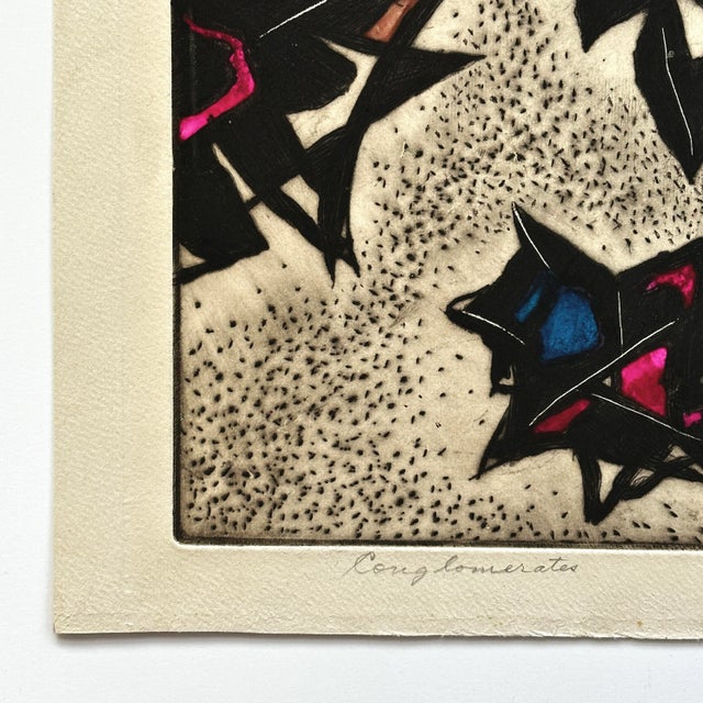 Richard Hood (1910-1995) - ‘Conglomerates’ Postmodern Hand Painted Unique Work Etching, Signed (C. 1965) For Sale - Image 4 of 5