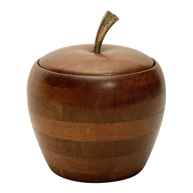 Vintage Mid-Century Modern Apple Shaped Ice Bucket Quaker Solid American Walnut For Sale