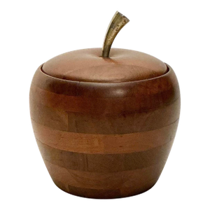 Vintage Mid-Century Modern Apple Shaped Ice Bucket Quaker Solid American Walnut