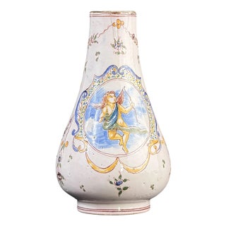 French Faience Vase with Cherub, 1700s For Sale