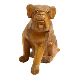 Large Vintage Hand-Carved Solid Wood Mastiff Sculpture – 9" Tall, 3lb English Mastiff Figurine – Mid-Century Folk Art Dog