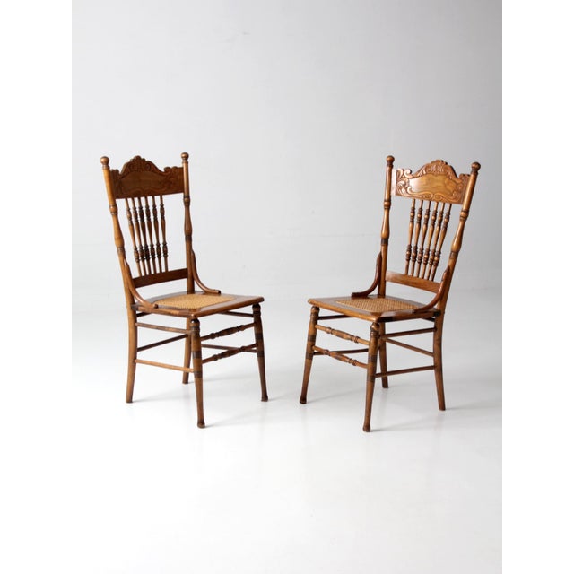 Antique Victorian Pressed Back Cane Seat Chairs Pair For Sale - Image 15 of 17