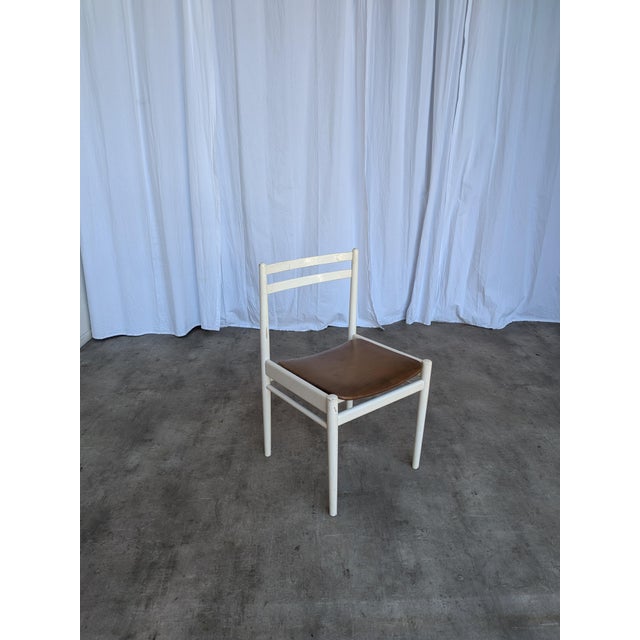 Vintage Dining Chair in White Beech Wood and Brown Leather Look Seat, 1970s For Sale - Image 17 of 18