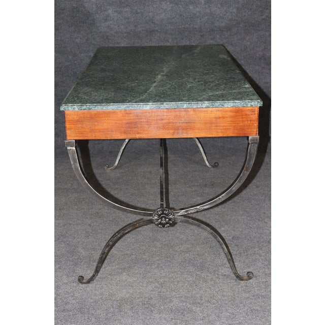 Regency Style Verdi Marble Top Desk With Forged Iron Base For Sale - Image 9 of 10