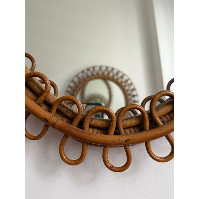 Vintage Oval Honey Rattan and Bamboo Wall Mirror, Italy, 1960s For Sale - Image 11 of 14