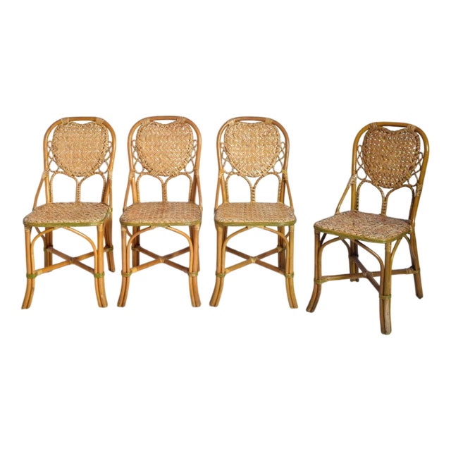 Rattan Chairs, 1970s, Set of 4 For Sale