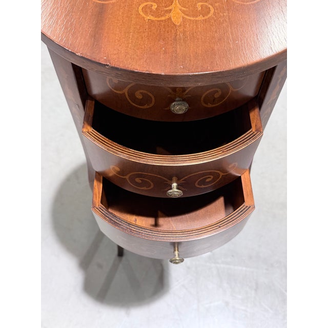 Mid 20th Century Vintage Italian Inlaid Round Three Drawer Chest Table For Sale - Image 5 of 8