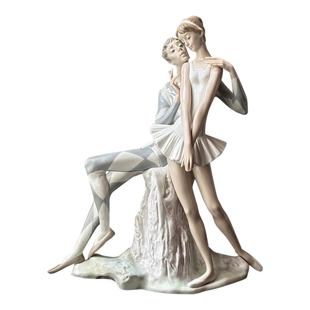 Large VTG Lladró Porcelain Figurine "Idyl" Harlequin & Ballerina Alfredo Ruiz For Sale