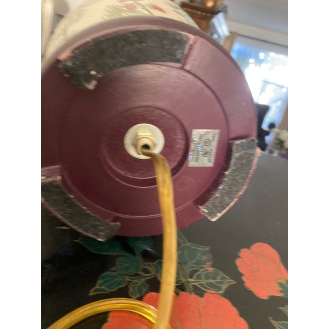 Wood Vintage Mid 20th Century Matte Porcelain Chinese Floral Lamp For Sale - Image 7 of 7