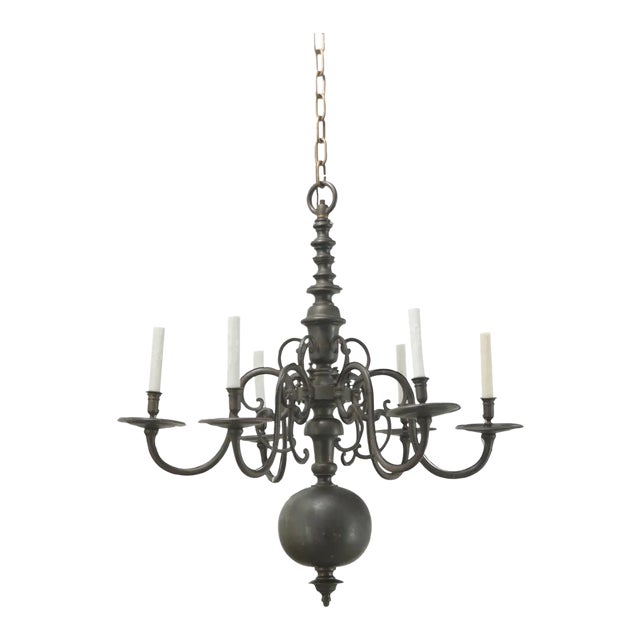 French 19th Century Large Patinated Brass Chandelier For Sale