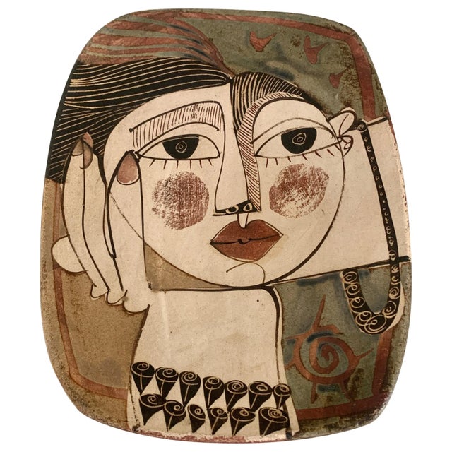 Brown Alajar Pottery Plate with Face in the Manner of Picasso For Sale - Image 8 of 8