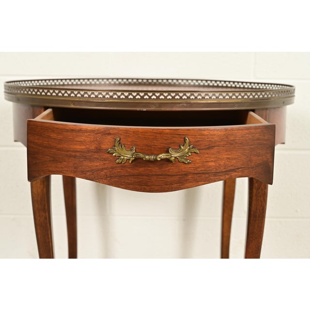 Wood Baker Furniture French Regency Louis XVI Walnut and Brass Tea Table For Sale - Image 7 of 13