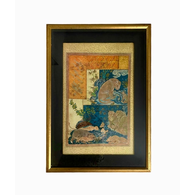 Mughal Style Animal Print in Gilt Wood Frame For Sale - Image 9 of 9