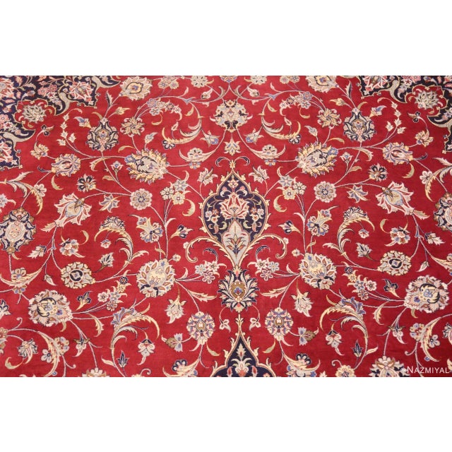 Nazmiyal Collection 1950s Fine Floral Vintage Persian Silk Kashan Rug For Sale In New York - Image 6 of 8