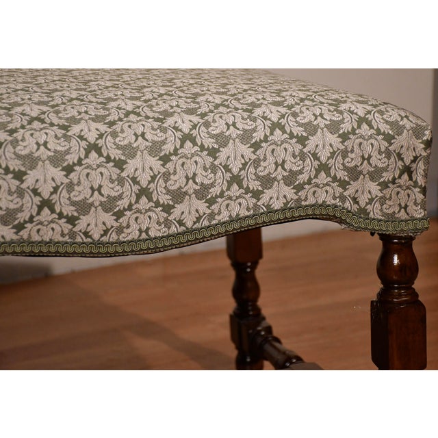 1900s Antique Jacobian Revival Walnut Turned Legs Window Bench / New Upholstery For Sale - Image 10 of 13