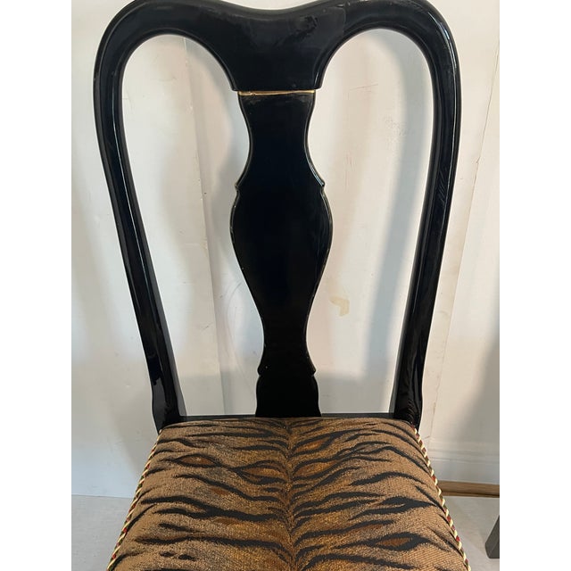 Mid 20th Century 4 Ebonised Queen Ann Style Dining Chairs With TapestryUpholstery For Sale - Image 10 of 11