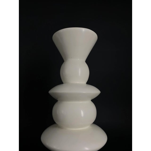 White Totem or Candle Holder in Lacquered Wood, 1980s For Sale - Image 4 of 7