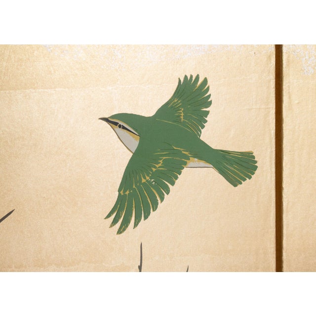 "Sakura and Mejiro Birds", 1970s Showa Era Japanese Byobu Screen For Sale - Image 15 of 18