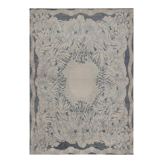 Rug & Kilim’s French Style Art Deco rug in Blue, Grey & Beige Floral Patterns - 9x12 For Sale