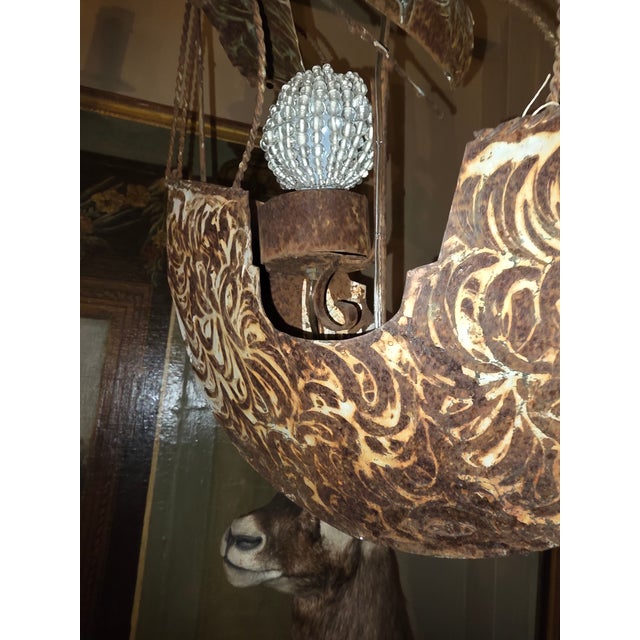 Brown Rustic Ship Chandelier With Beaded Bulb Cover For Sale - Image 8 of 13