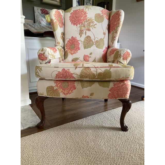 Pair of Updated Queen Anne Wingback Chairs For Sale - Image 4 of 7