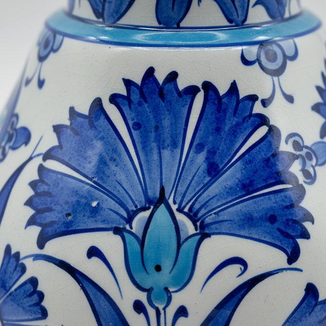 Handmade Ceramic ”Kandil” Vase (20cm) – Blue and White Fan Carnations – Wide Flared Neck For Sale - Image 4 of 7