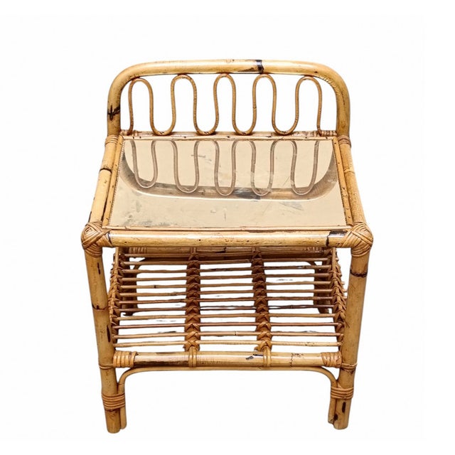 Rattan and Bamboo Bedside Table with a Brass Shelf, Italy, 1960s For Sale - Image 4 of 7