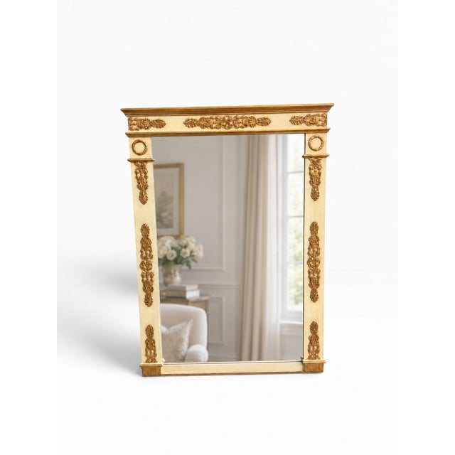 Neoclassical Vintage Baker Furniture Neoclassical Cream & Gilt Mirror For Sale - Image 3 of 12