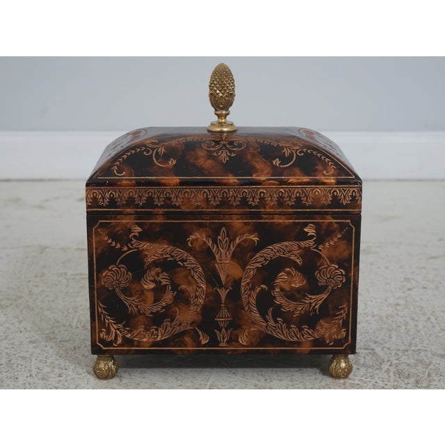 Age: Approx: 10 Years Old Details: Etched Carved Details Quality Construction Crackle Painted Finish Brass Feet & Finials...