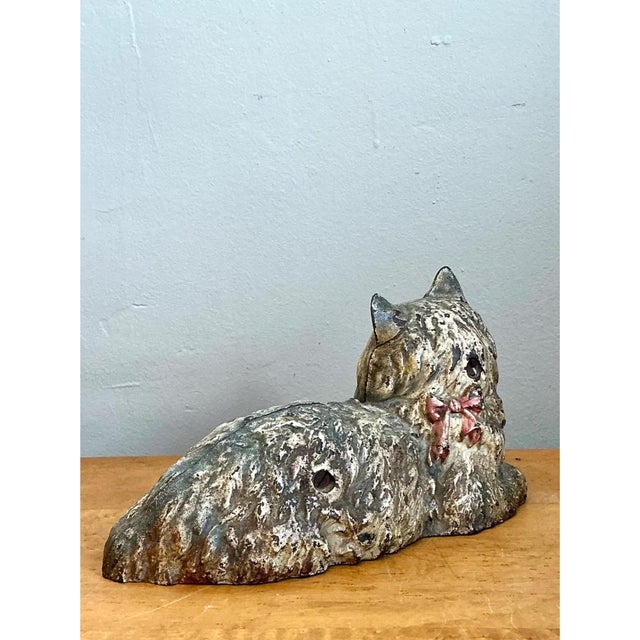 Taupe Vintage Painted Metal Cat Doorstop For Sale - Image 8 of 12