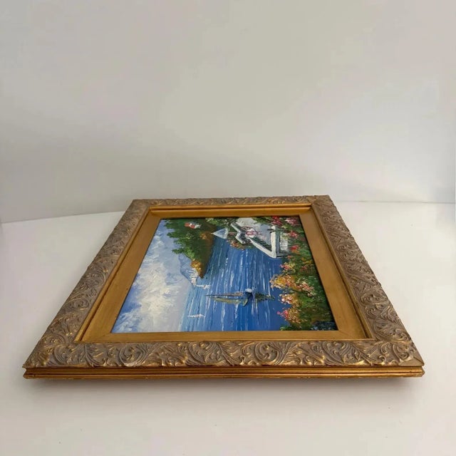 Textile 20th Century Mediterranean Coastal Painting For Sale - Image 7 of 10