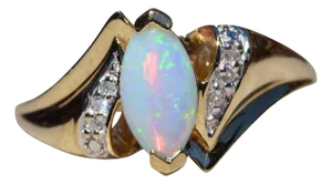 The Cortez: Navette Opal and Diamond Ring in Yellow Gold
