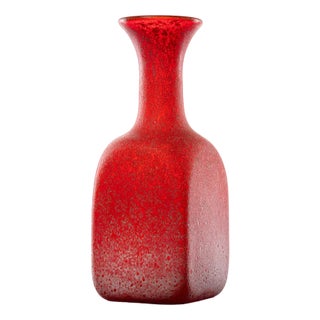 Vintage Red Hand-Blown Studio Glass Vase in Square Shape, 1970s For Sale